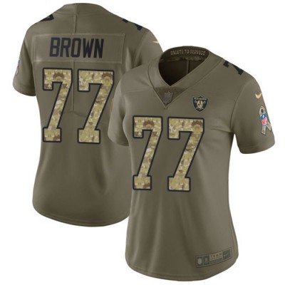 Nike Las Vegas Raiders #77 Trent Brown OliveCamo Women's Stitched NFL Limited 2017 Salute To Service Jersey